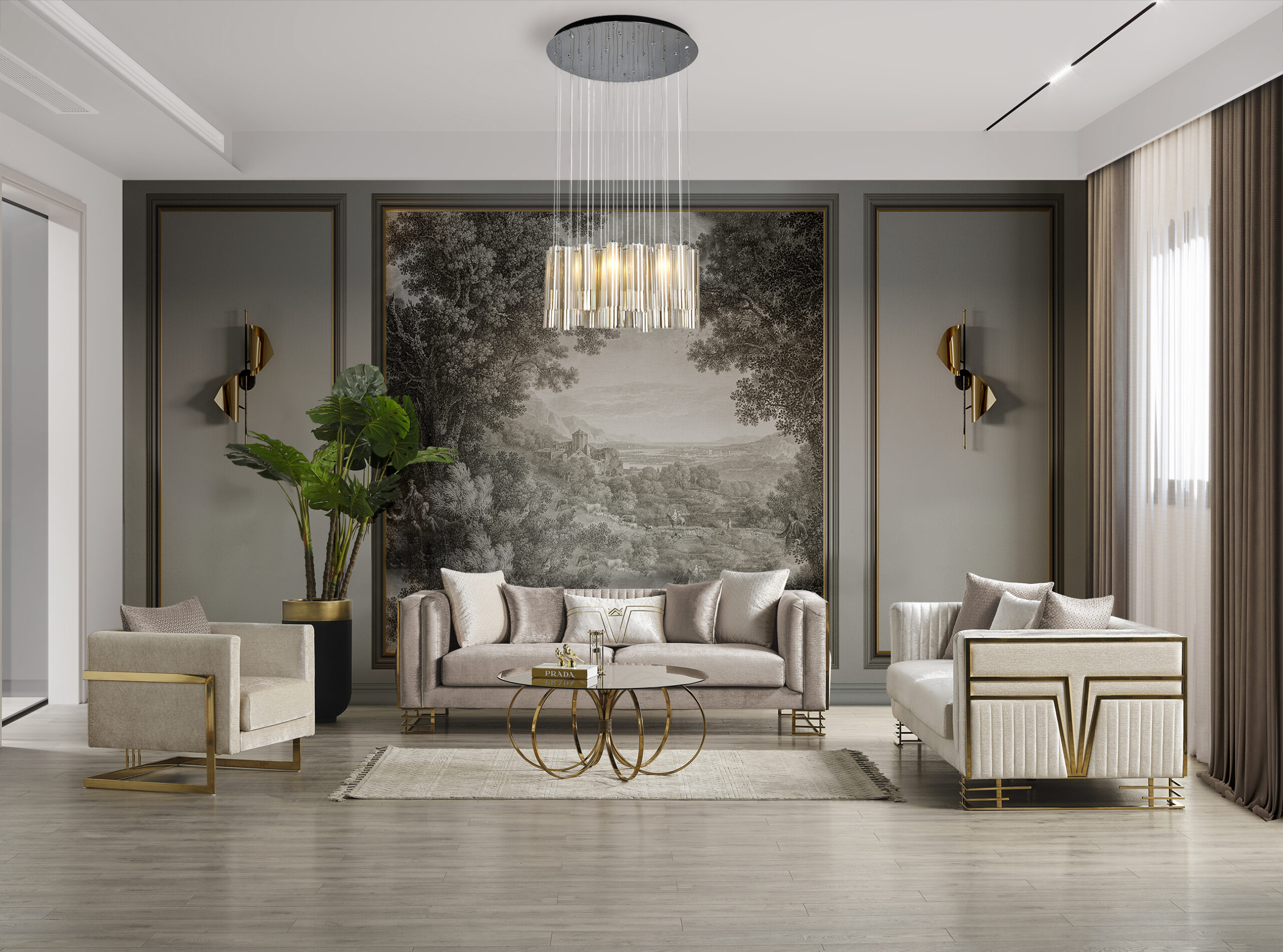 Nek-15512 copy Lotus Gold Sofa Set 3+3+1 - Image 1