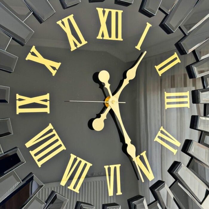 Black Gold Mirrored Roman Numeral Wall Clock - Image 3