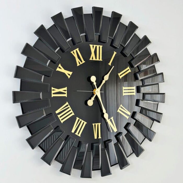 Black Gold Mirrored Roman Numeral Wall Clock - Image 2