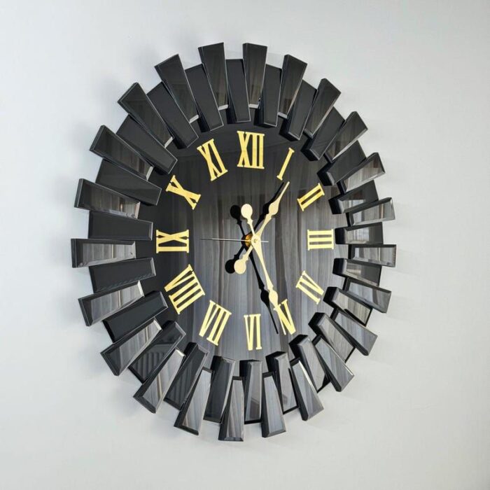 Black Gold Mirrored Roman Numeral Wall Clock - Image 1